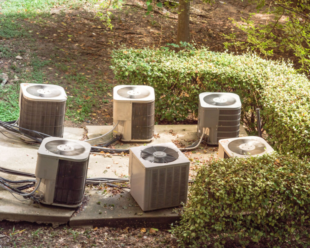 Six AC units installed outdoors.